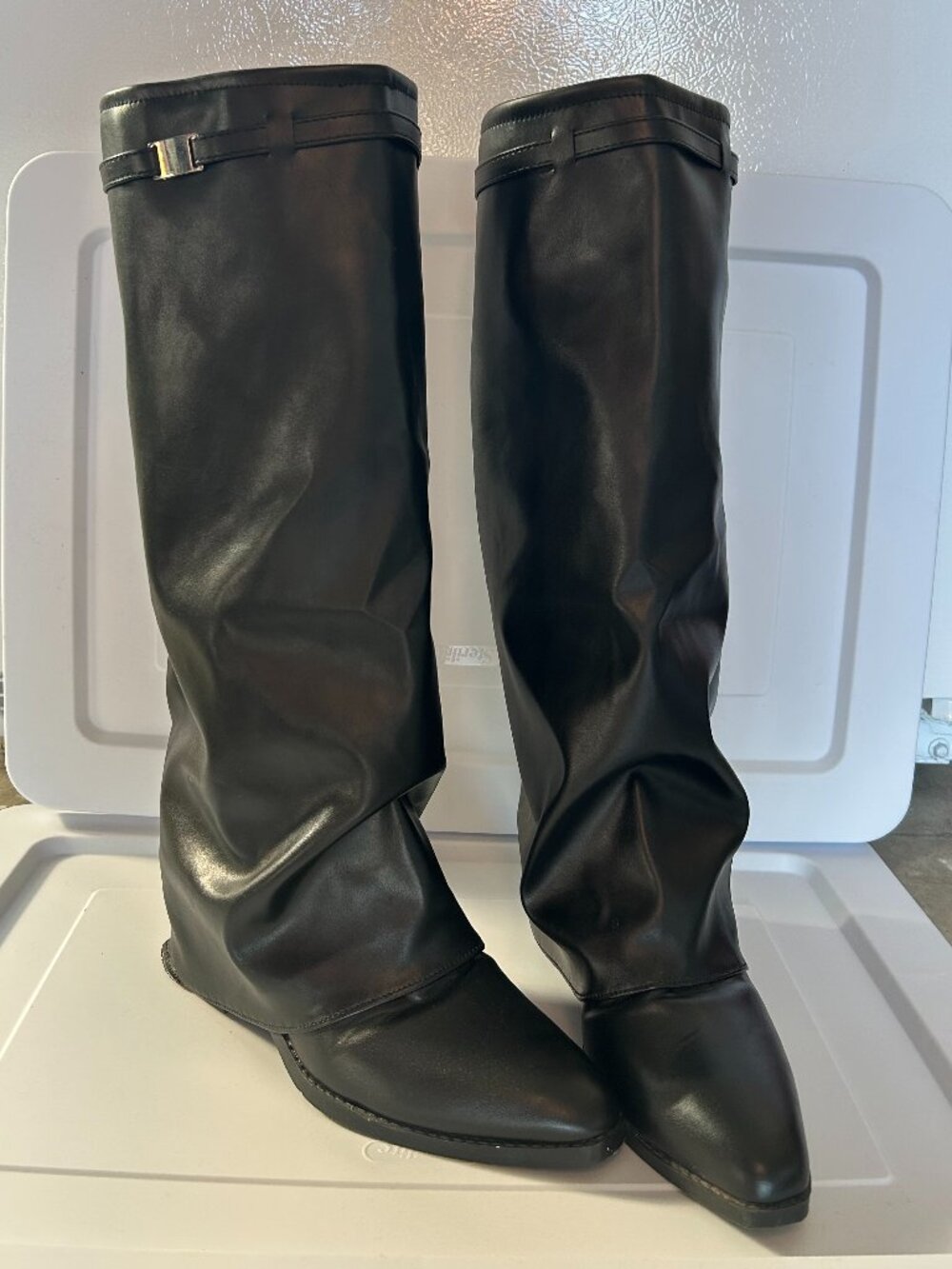Black Knee High Slouchy Shark Boots - Size 8.5